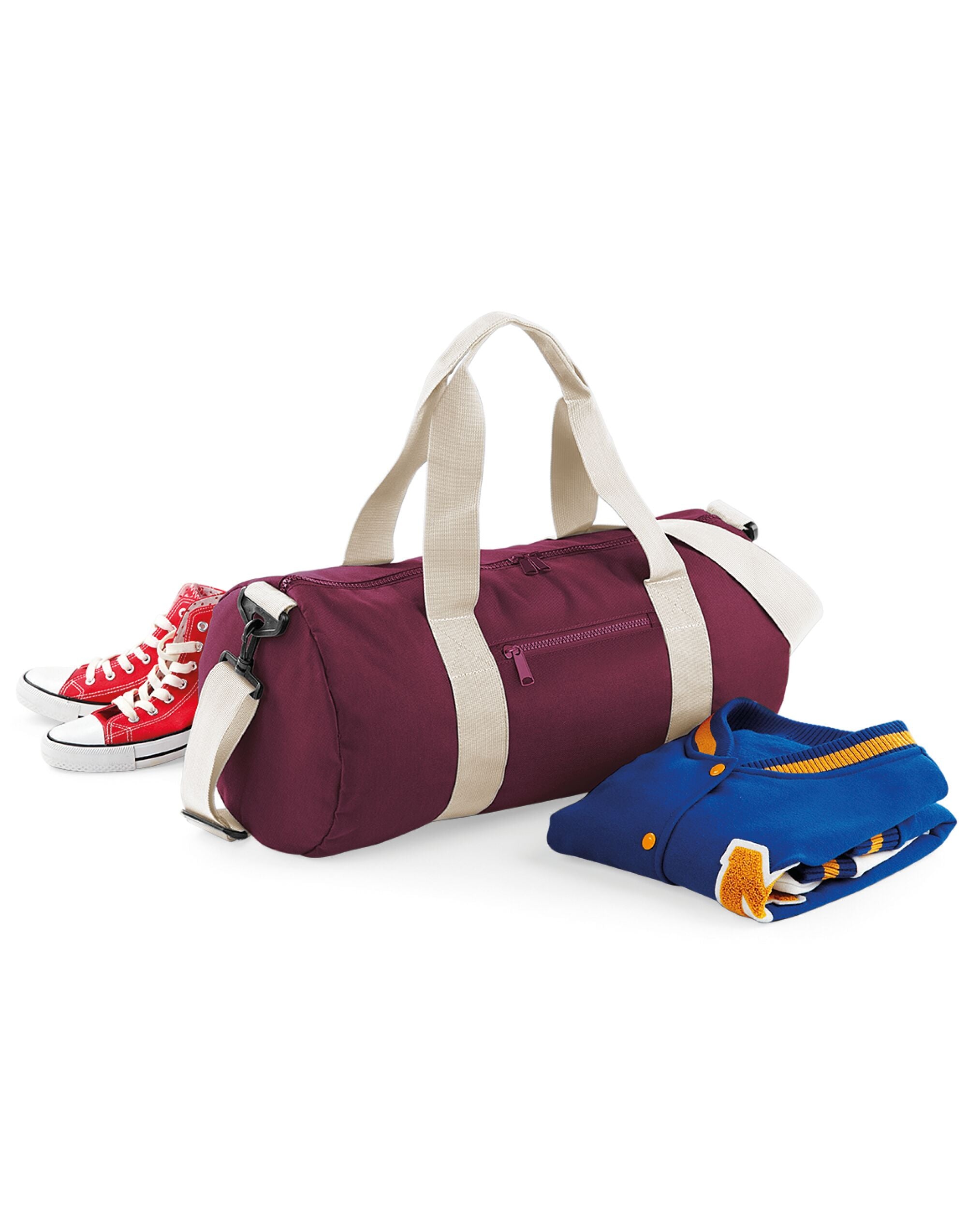 Bagbase Original Barrel Bag BG140 - Burgundy Off White O S - Customisable Bags