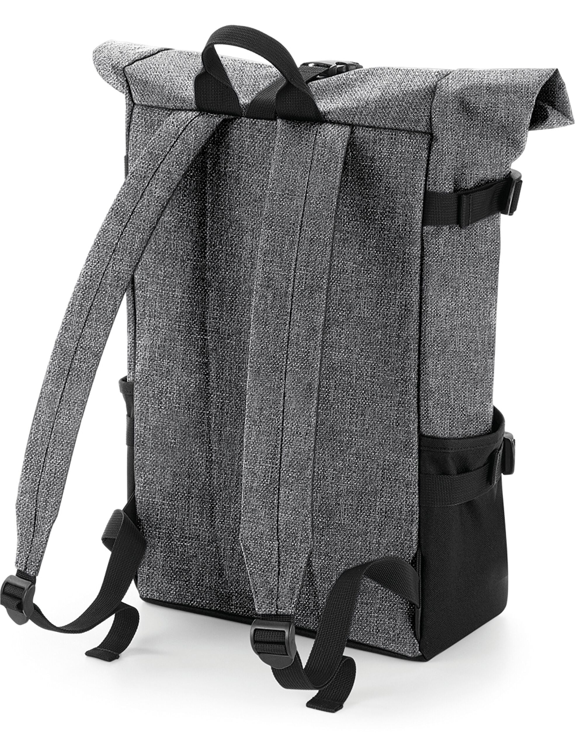 Bagbase Block Roll Top Backpack bg858 - Grey Marl Black O S - Customisable Bags