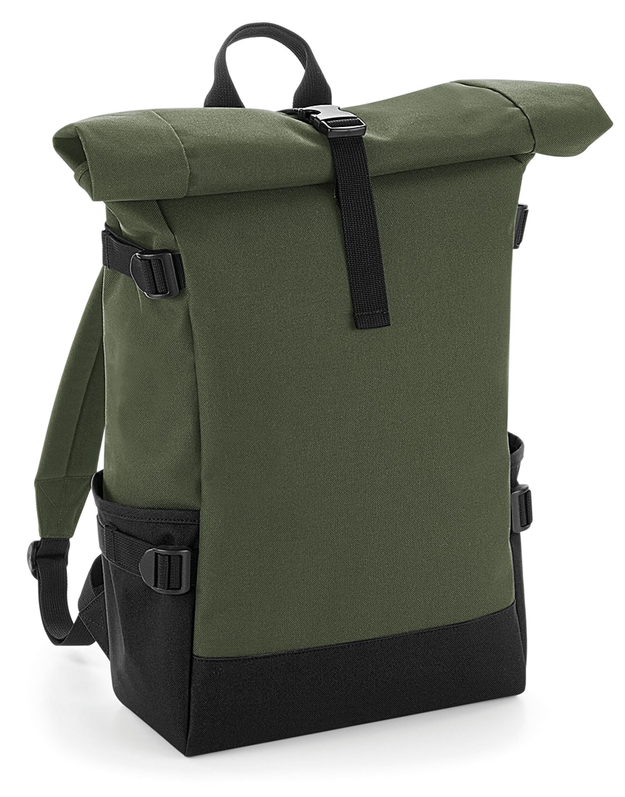 Bagbase Block Roll Top Backpack bg858 - Olive Black O S - Customisable Bags