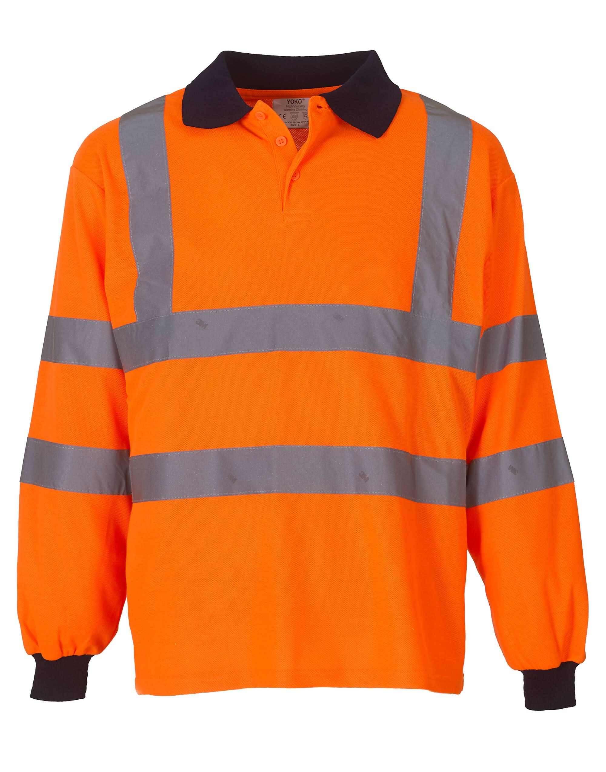 Yoko HV 2 Band Long Sleeve Polo hvj310 - Hi Vis Orange - Customisable Hi-Vis Polos