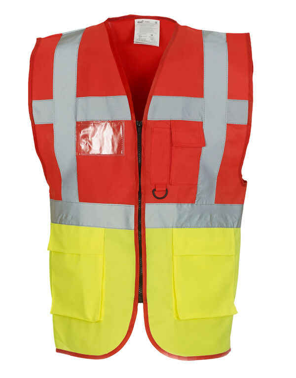 Yoko Hi-Vis Executive Waistcoat HVW801 - Red Hi Vis Yellow - Customisable Hi-Vis Vest