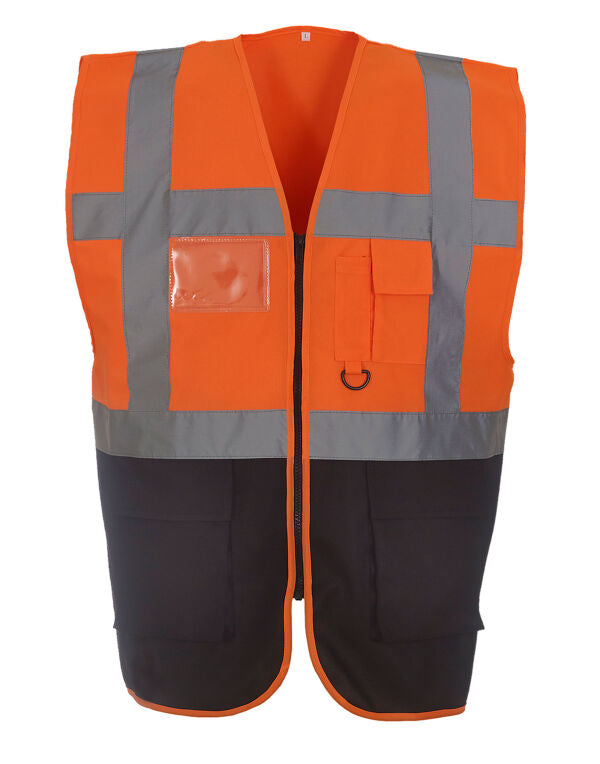 Yoko Hi-Vis Executive Waistcoat HVW801 - Orange Black - Customisable Hi-Vis Vest