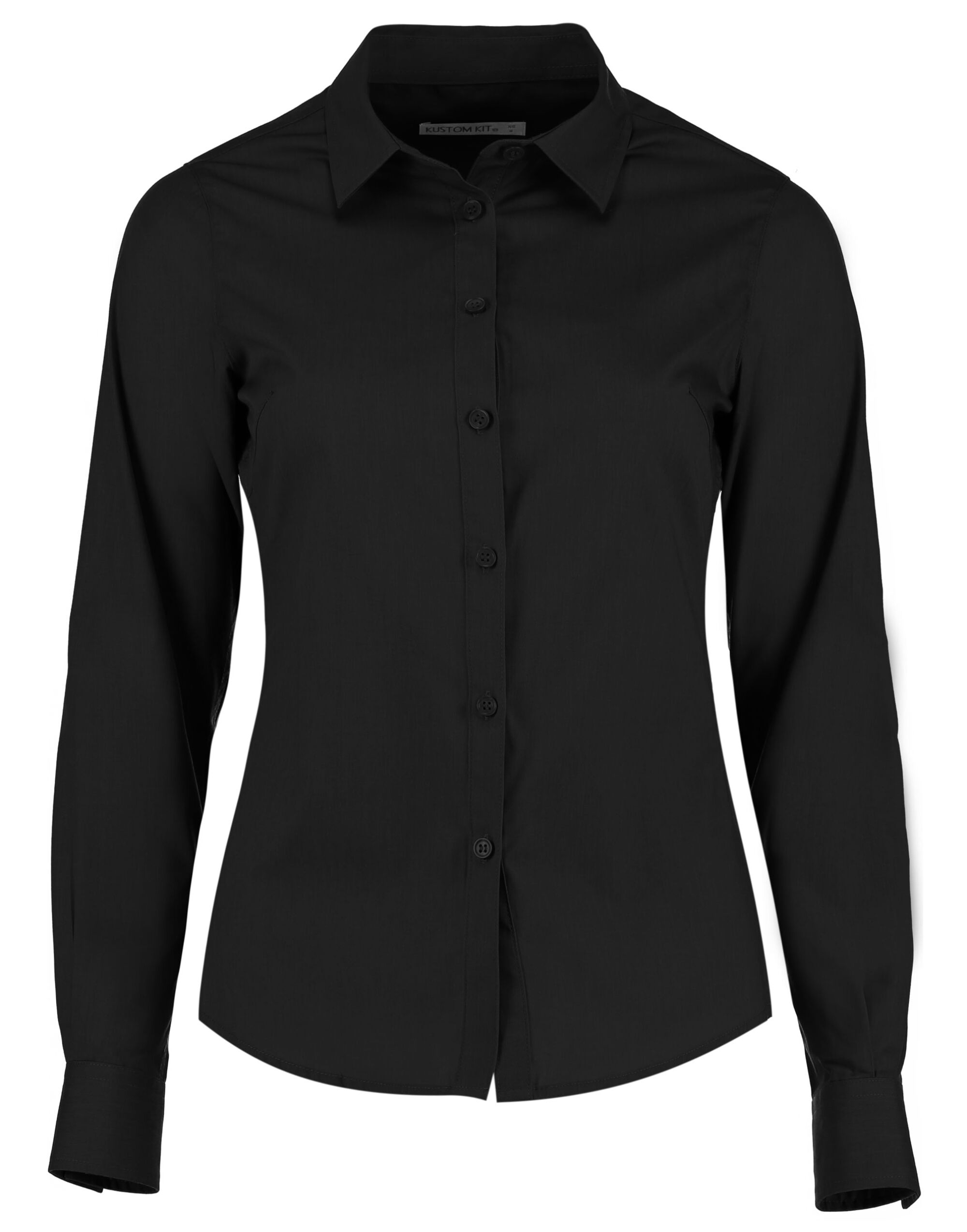 Kustom Kit Lady LS Tailored Poplin Shirt KK242 - Black - Customisable Shirts