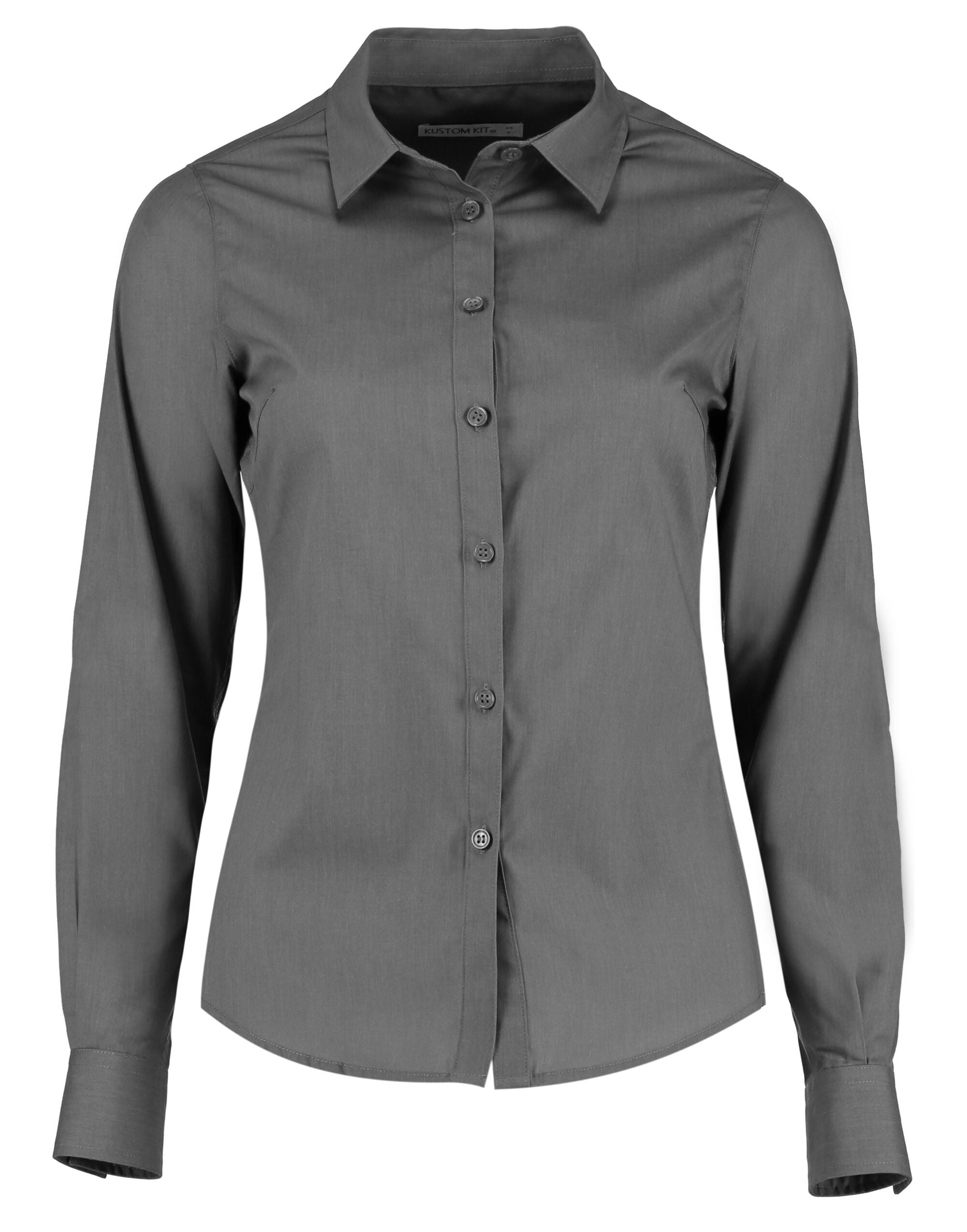 Kustom Kit Lady LS Tailored Poplin Shirt KK242 - Graphite - Customisable Shirts