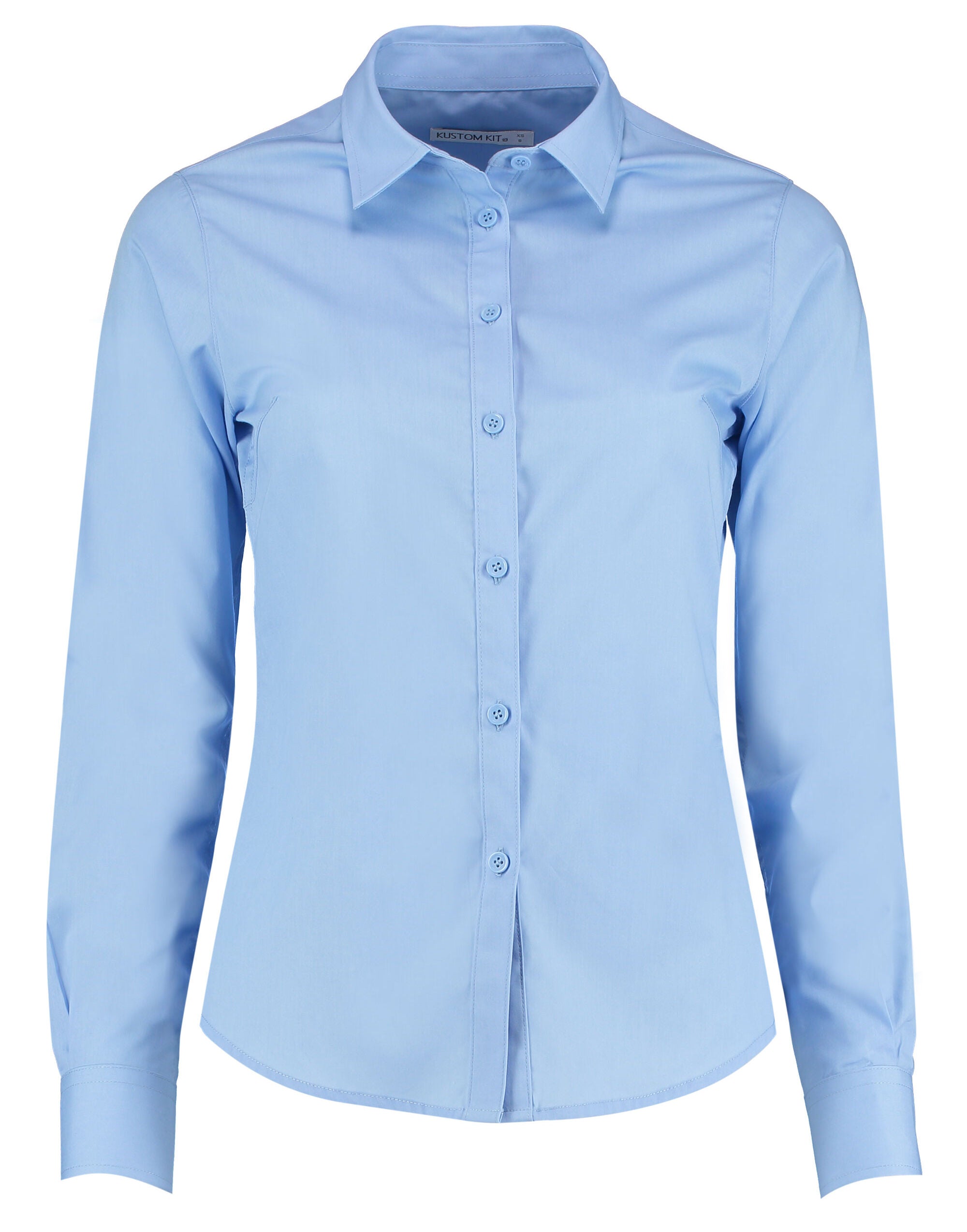 Kustom Kit Lady LS Tailored Poplin Shirt KK242 - Light Blue - Customisable Shirts