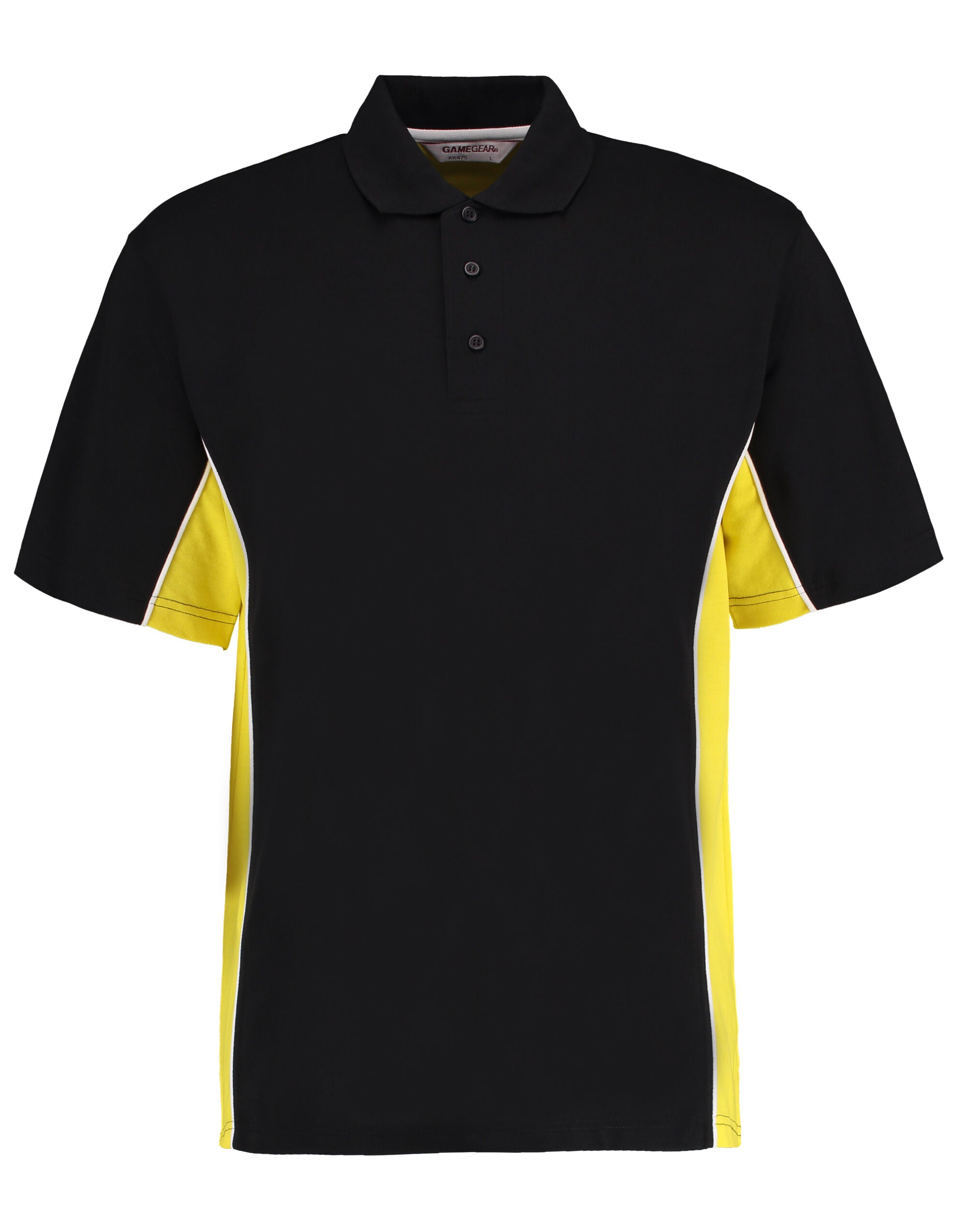 Kustom Kit Mens Classic Track Polo KK475 - Black Sun Yellow White - Customisable Polos