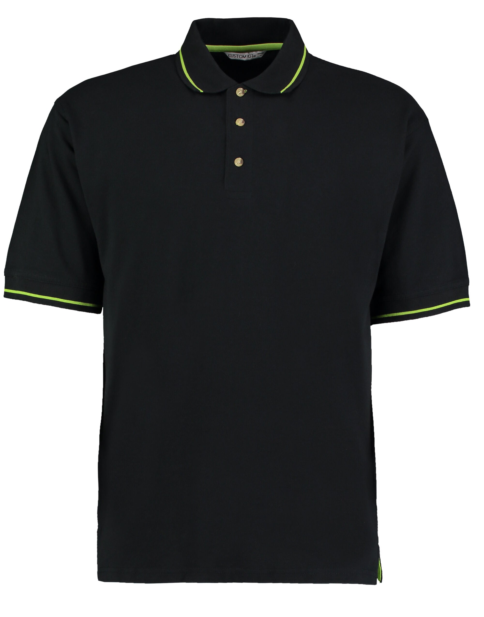 Kustom Kit Mens Classic StMellion Polo KK606 - Black Lime - Customisable Polos