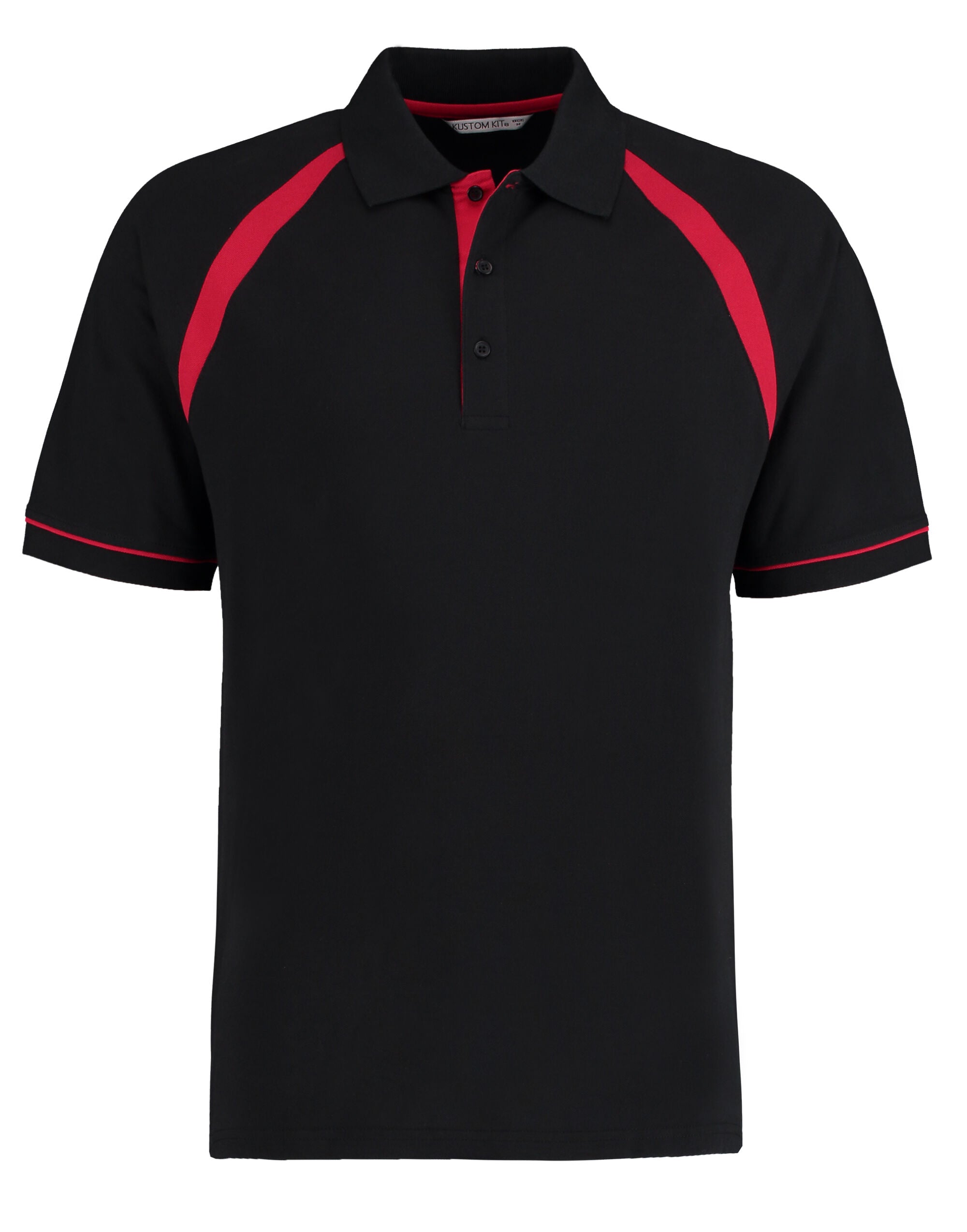 Kustom Kit Men Classic Fit Oak Hill Polo KK615 - Black Bright Red - Customisable Polos