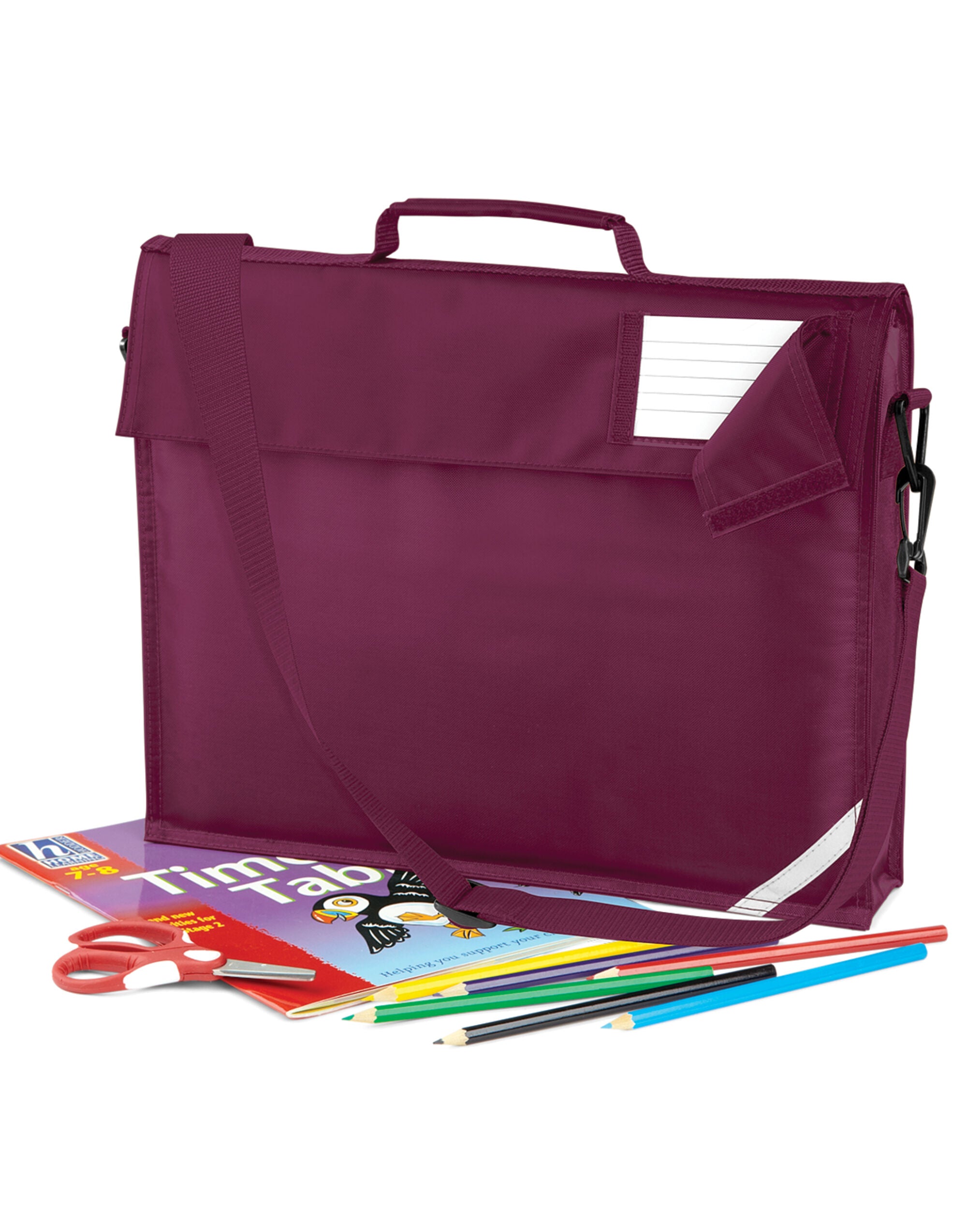 Quadra Junior Book Bag With Strap qd457 - Burgundy O S - Customisable Bags