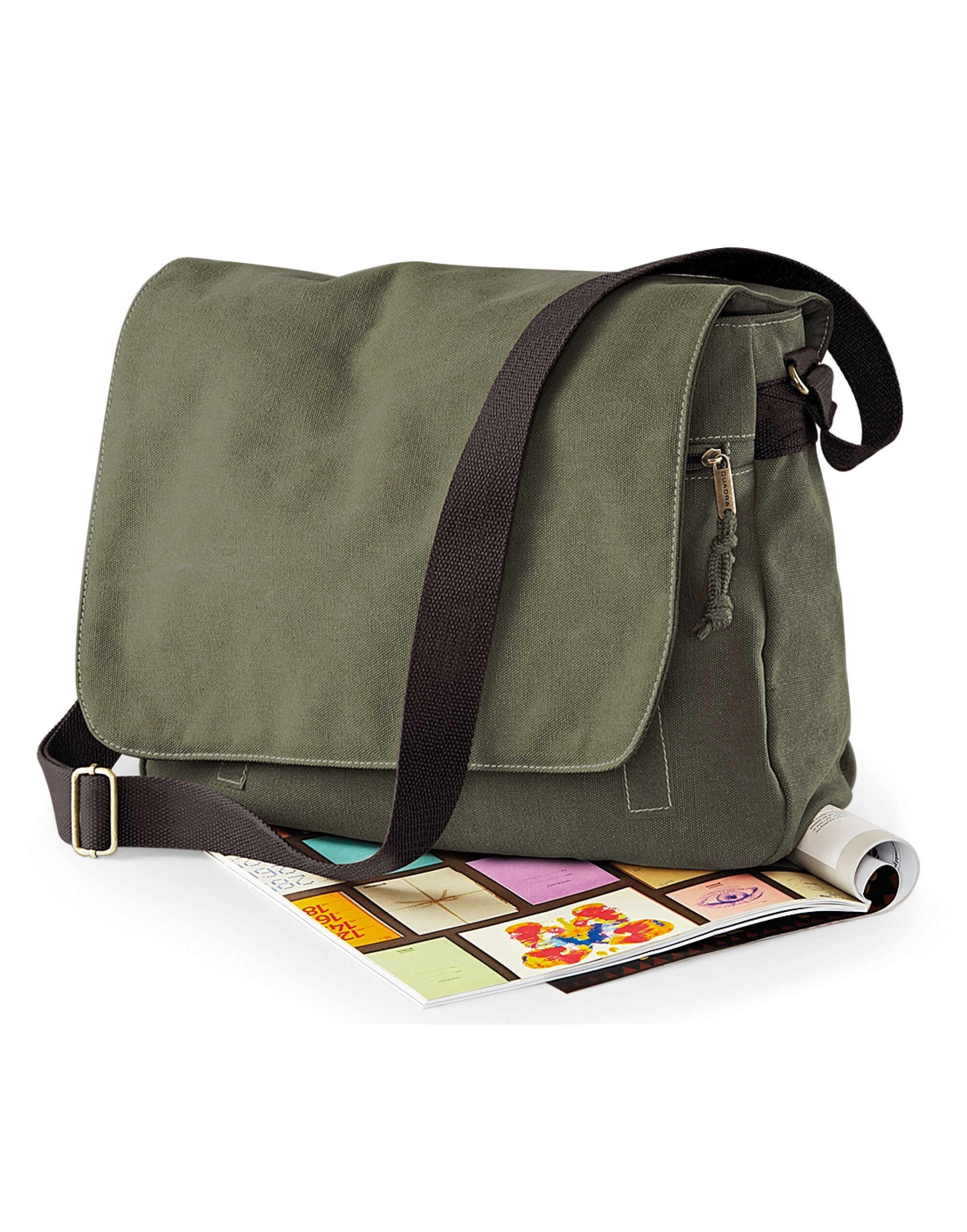Quadra Vintage Canvas Despatch Bag qd610 - Vintage Military Green O S - Customisable Bags