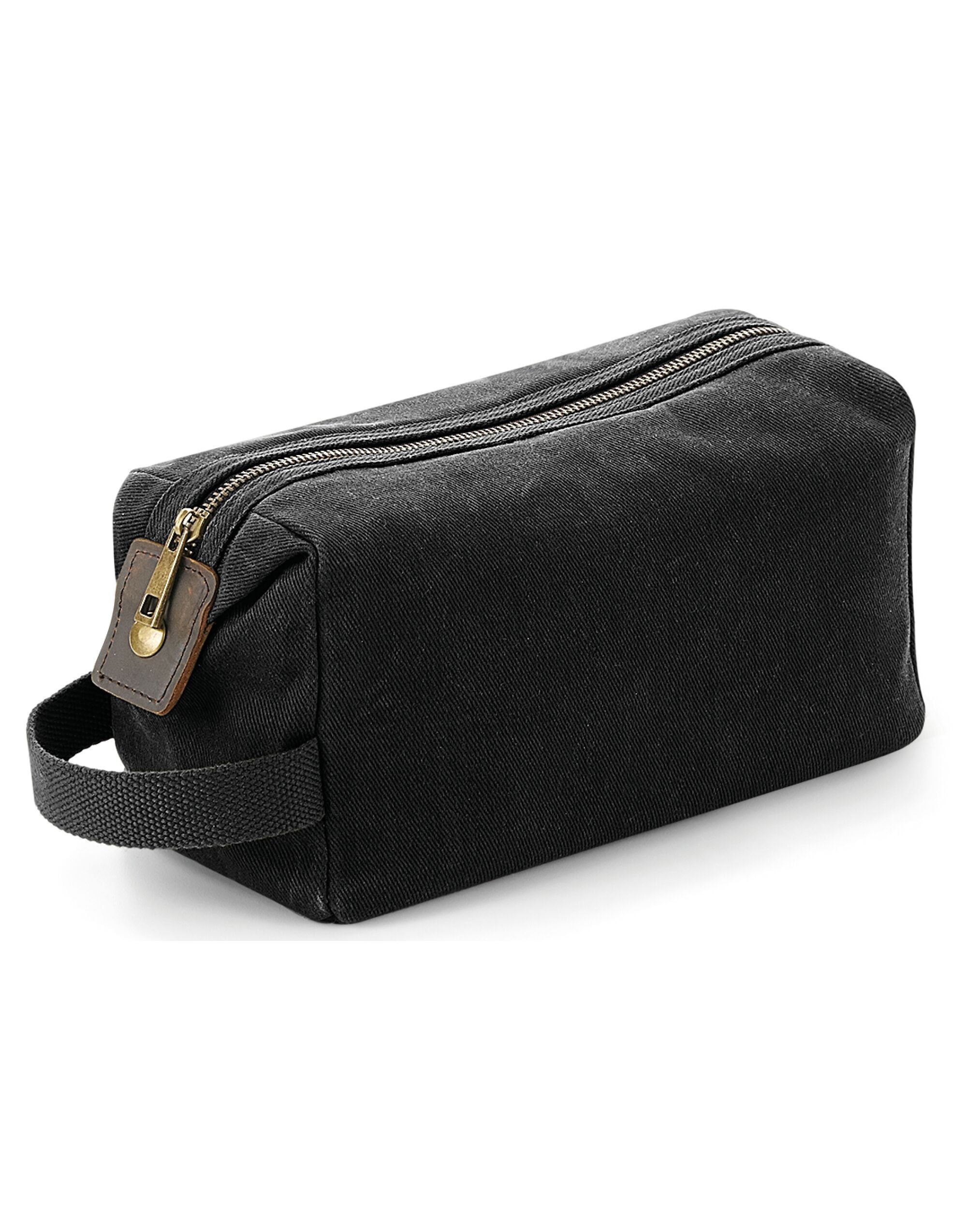 Quadra Heritage Waxed Canvas Wash Bag qd651 - Black O S - Customisable Bags