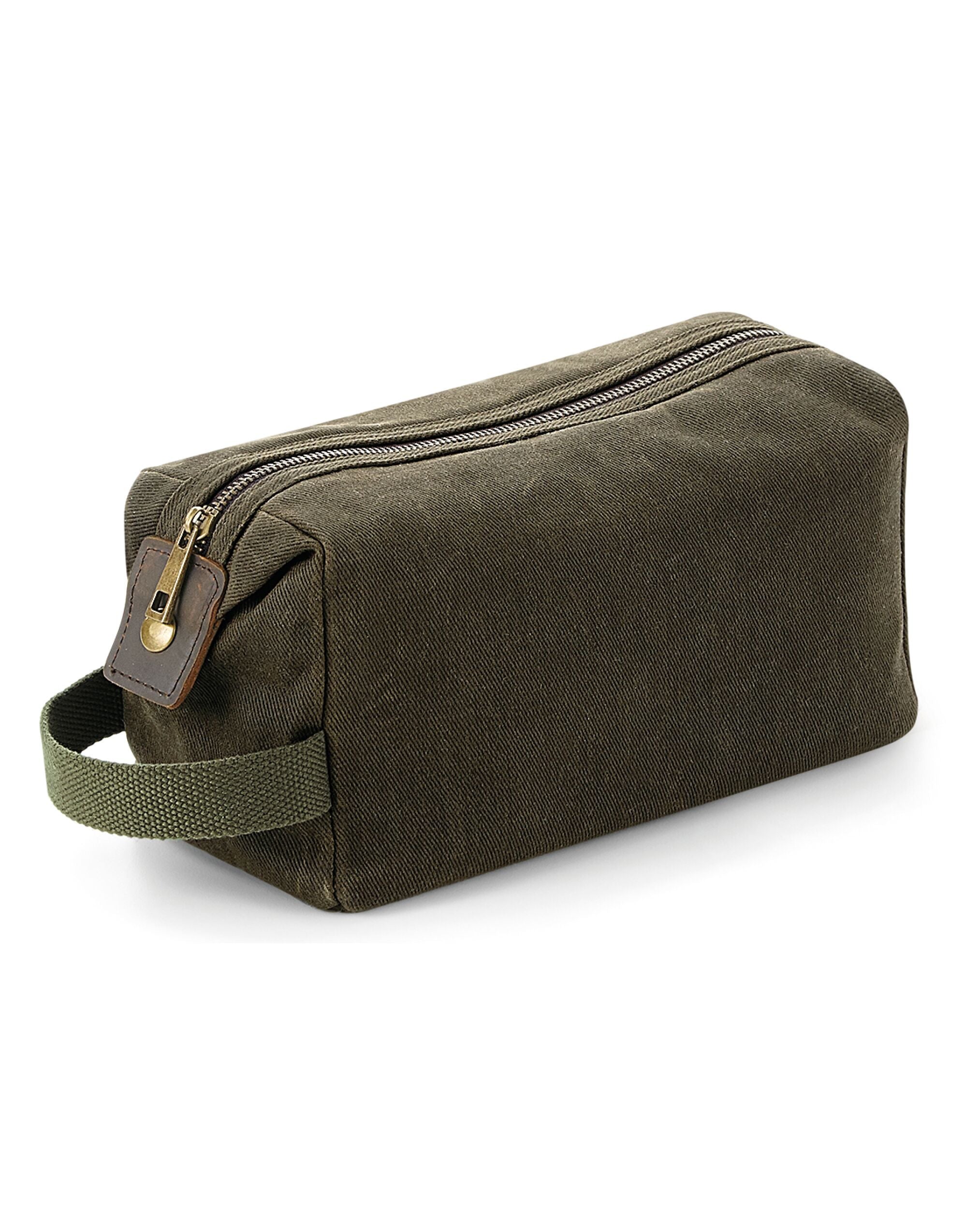 Quadra Heritage Waxed Canvas Wash Bag qd651 - Olive Green O S - Customisable Bags
