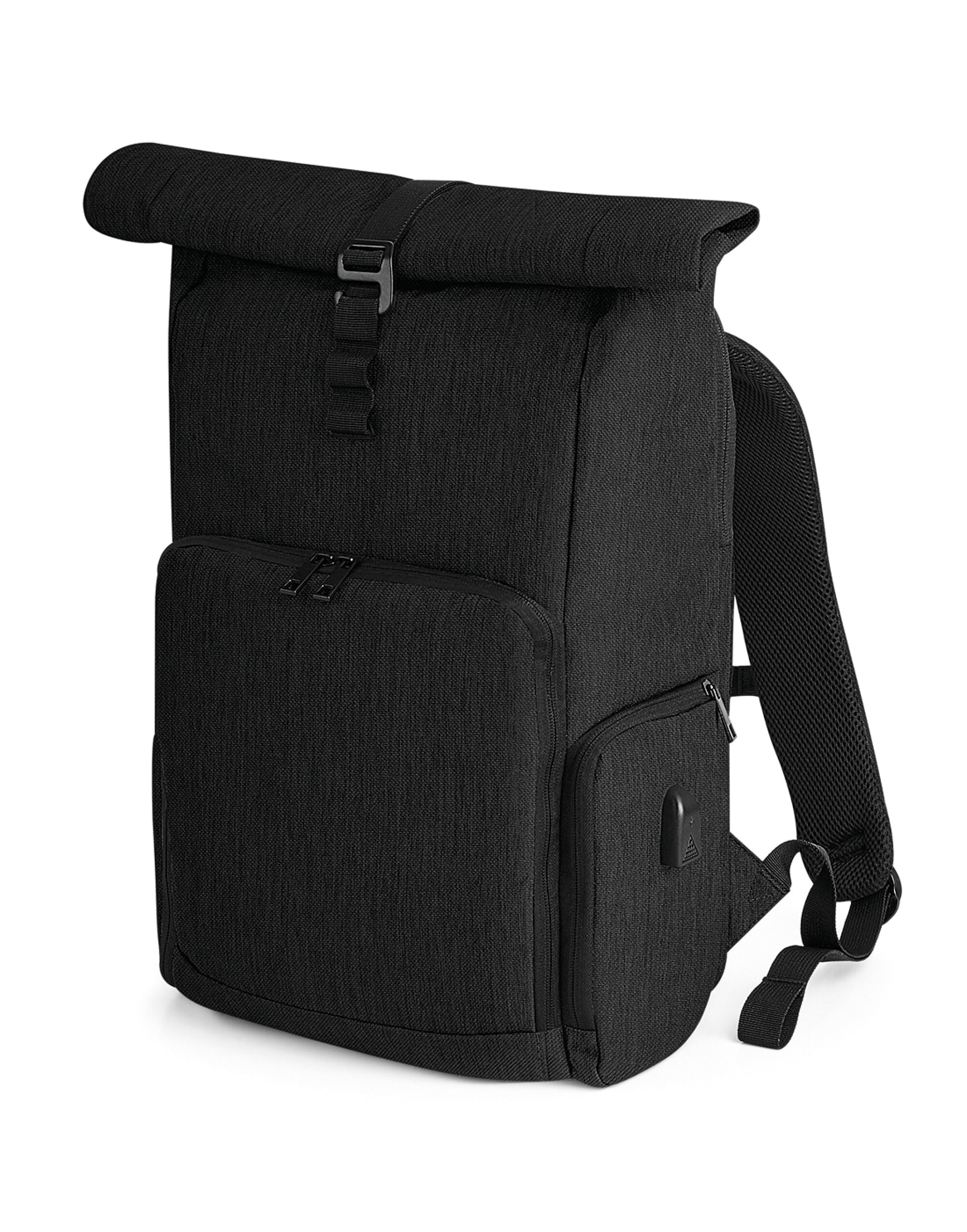 Quadra Q Tech Charge Roll Up Backpack qd995 - Black O S - Customisable Bags