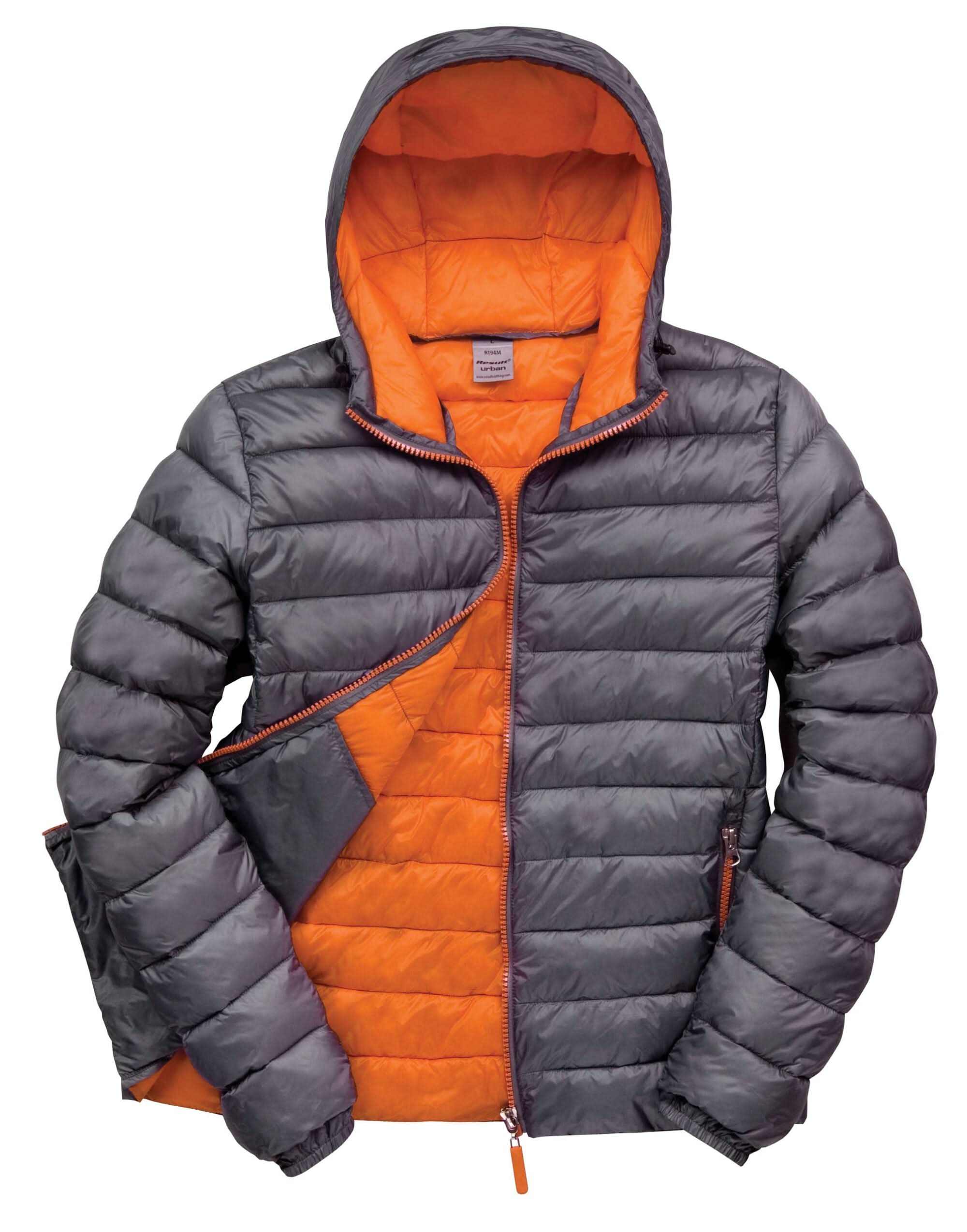Urban Mens Snowbid Hooded Jacket R194M - Grey Orange - Customisable Outerwear