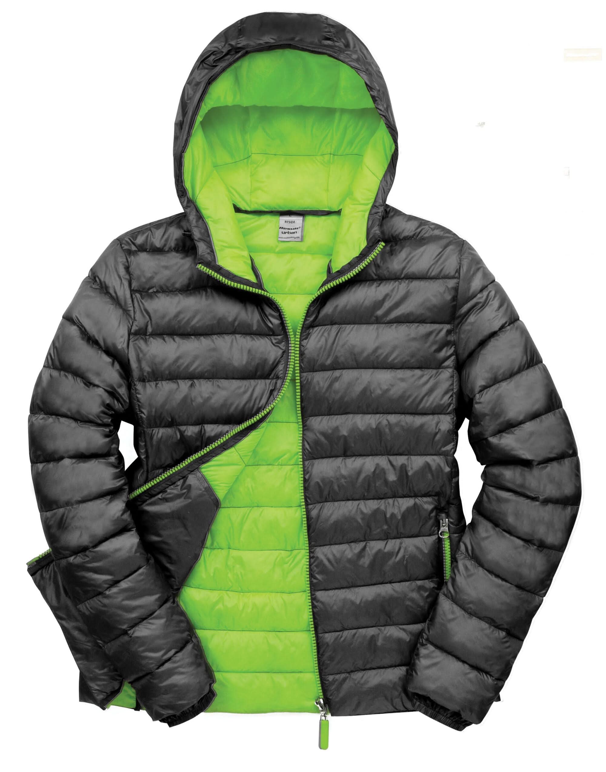 Urban Mens Snowbid Hooded Jacket R194M - Black Lime Green - Customisable Outerwear