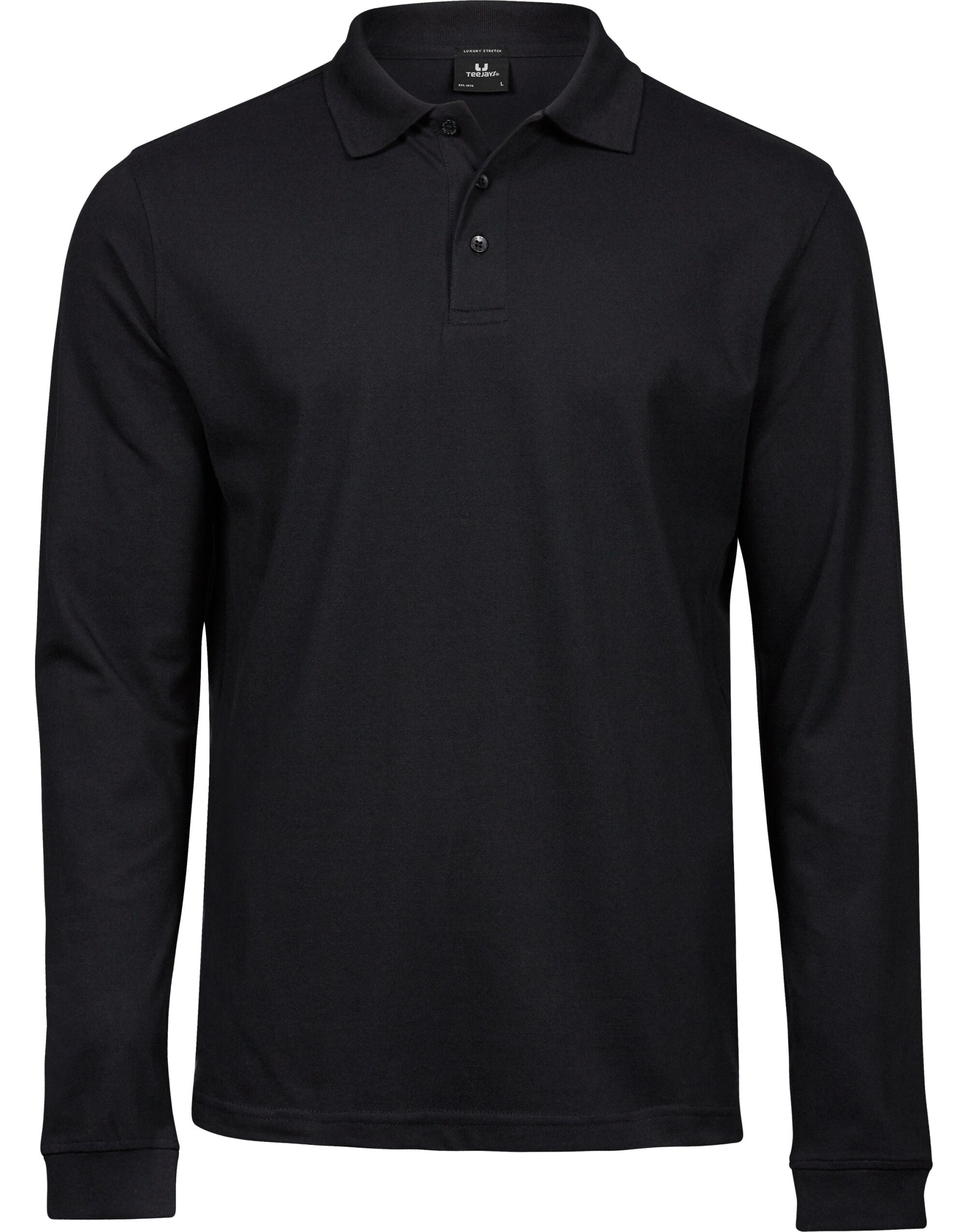 Tee Jays Mens Luxury L/S Stretch Polo TJ1406 - Black - Customisable Polos
