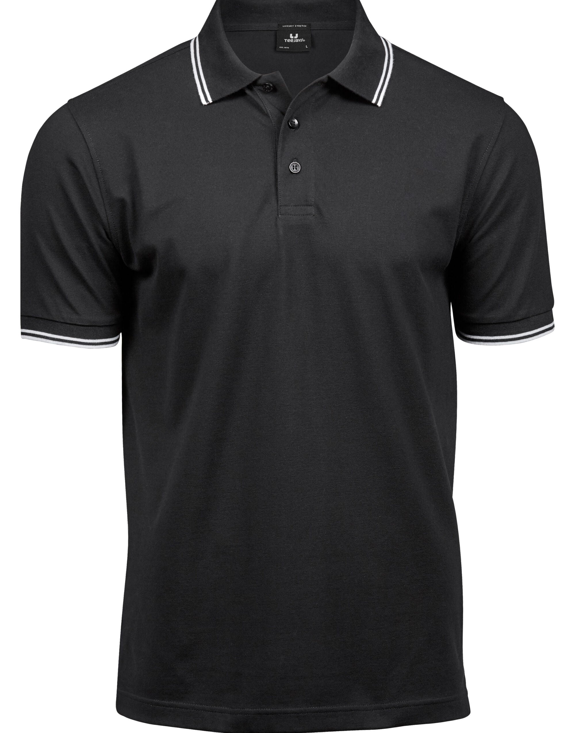 Tee Jays Mens Luxury Stripe Stretch Polo TJ1407 - Black White - Customisable Polos