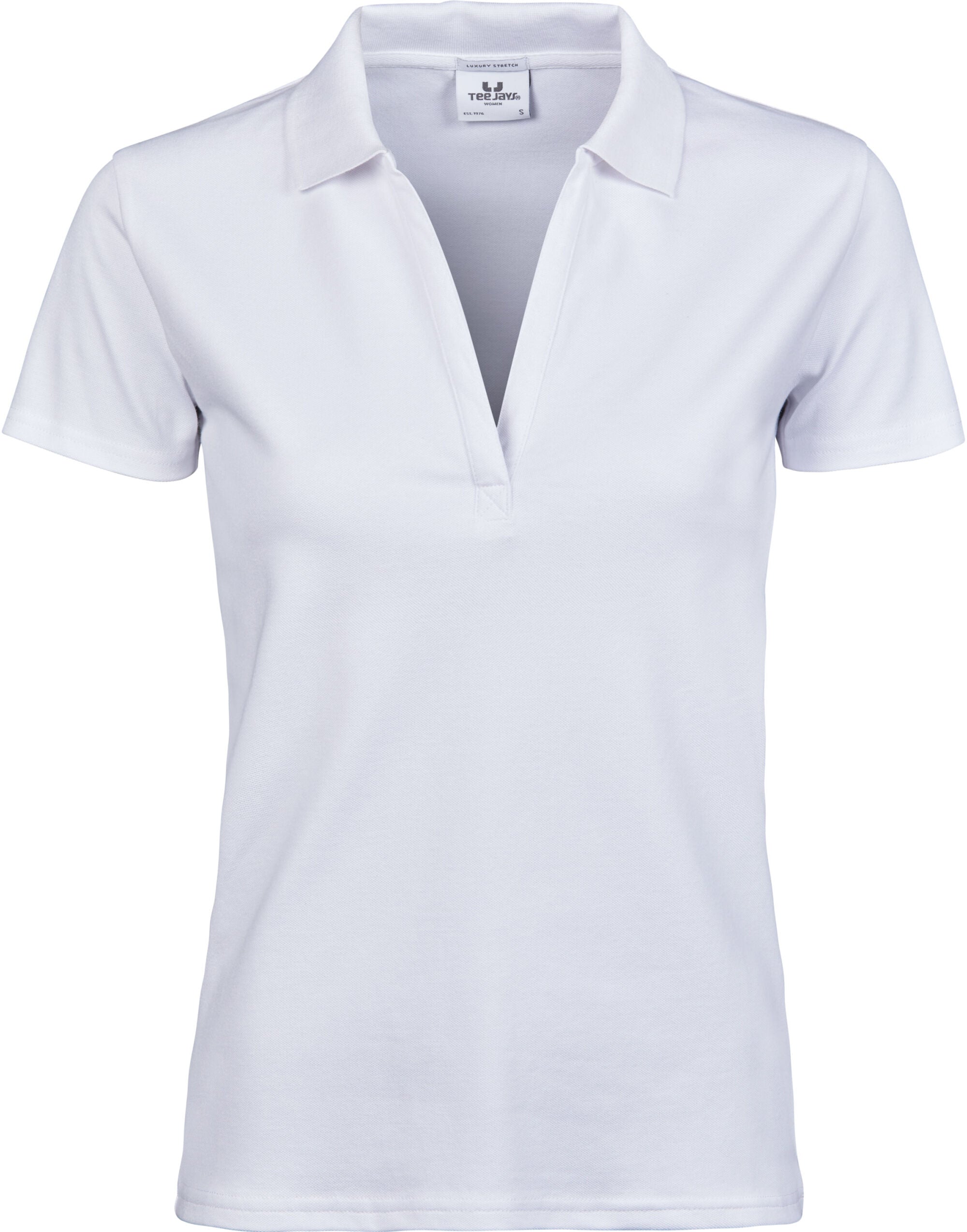 Tee Jays Womens Luxury Stretch V Polo TJ1409 - White - Customisable Polos
