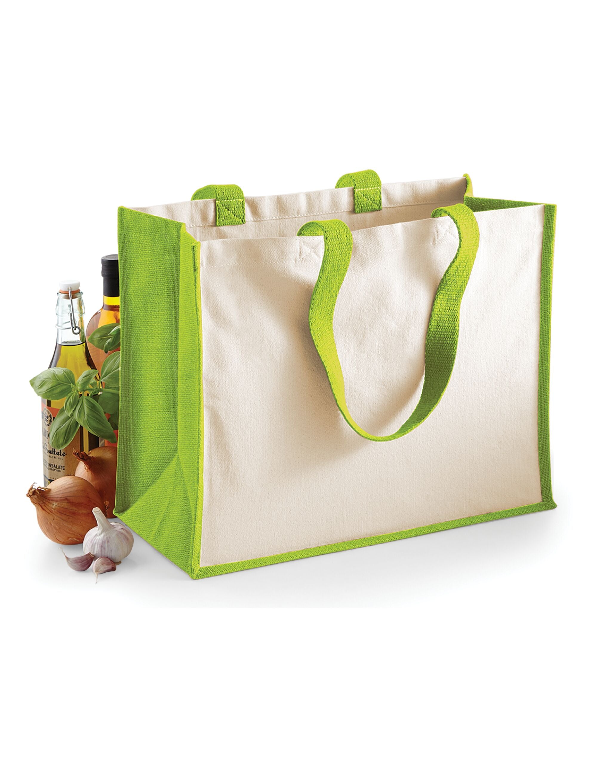 Westford Mill Printers Jute Shopper w422 - Apple Green O S - Customisable Bags