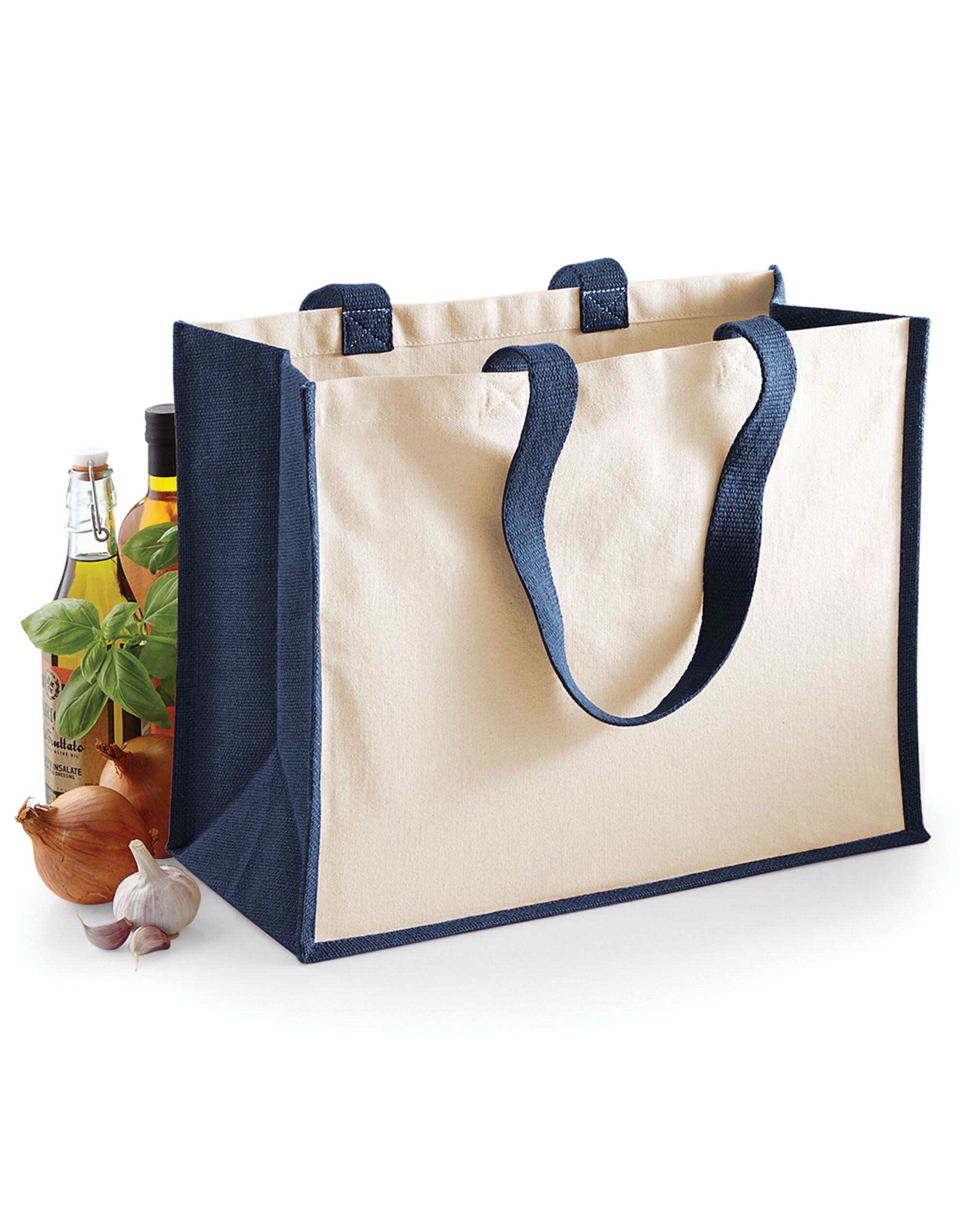 Westford Mill Printers Jute Shopper w422 - Navy O S - Customisable Bags