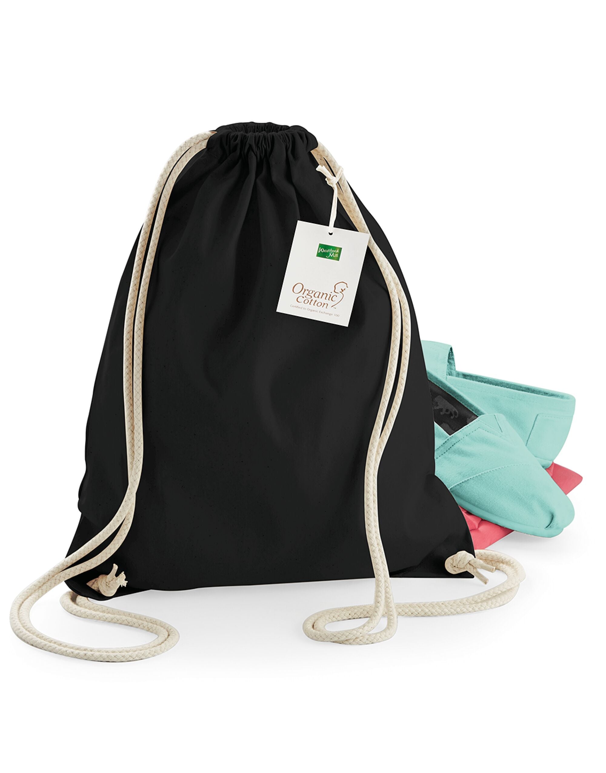 Westford Mill EarthAware Organic Gymsac w810 - Black O S - Customisable Bags