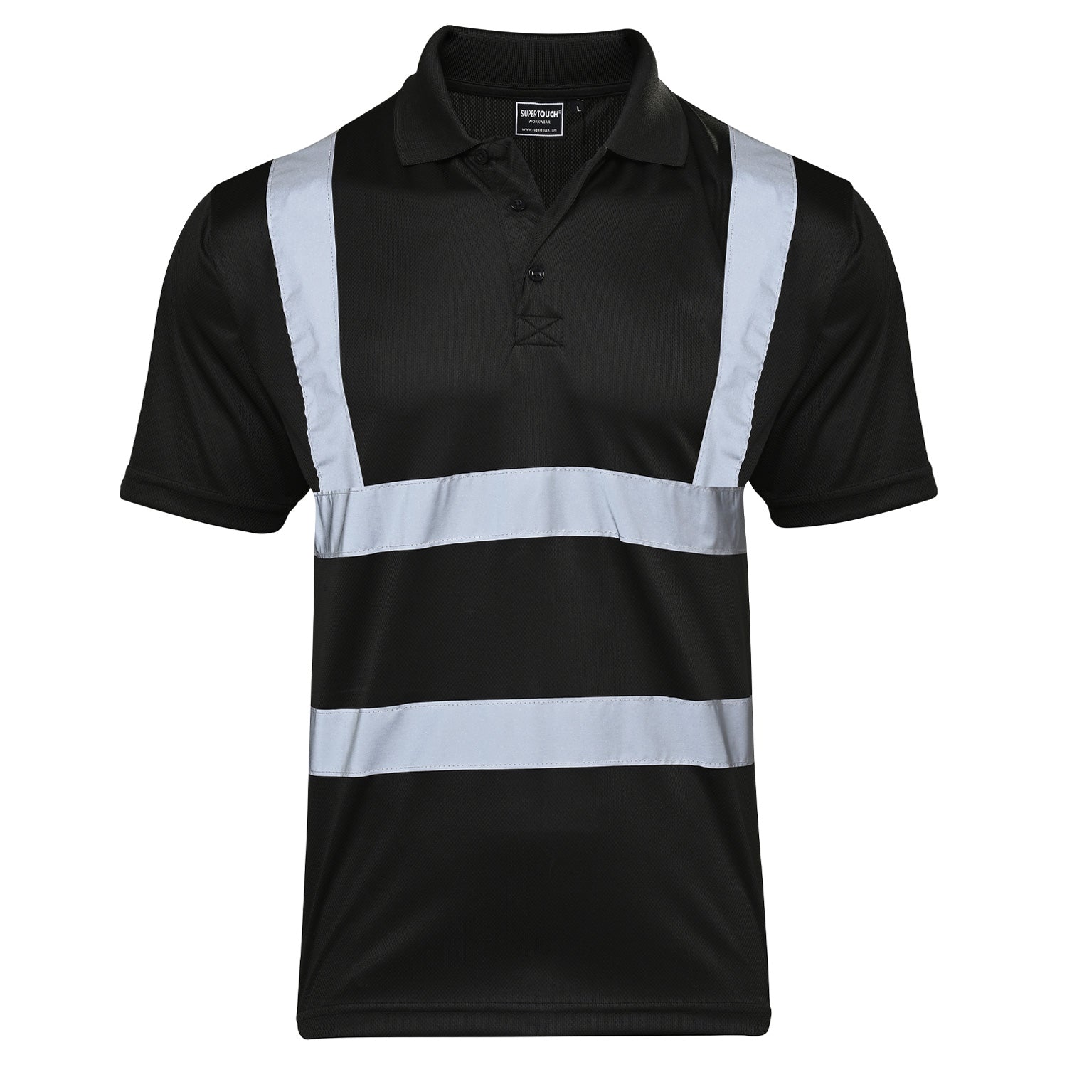 Supertouch Hi Vis Black Bird Eye Polo Shirt - H126 - Black - Customisable Shirt
