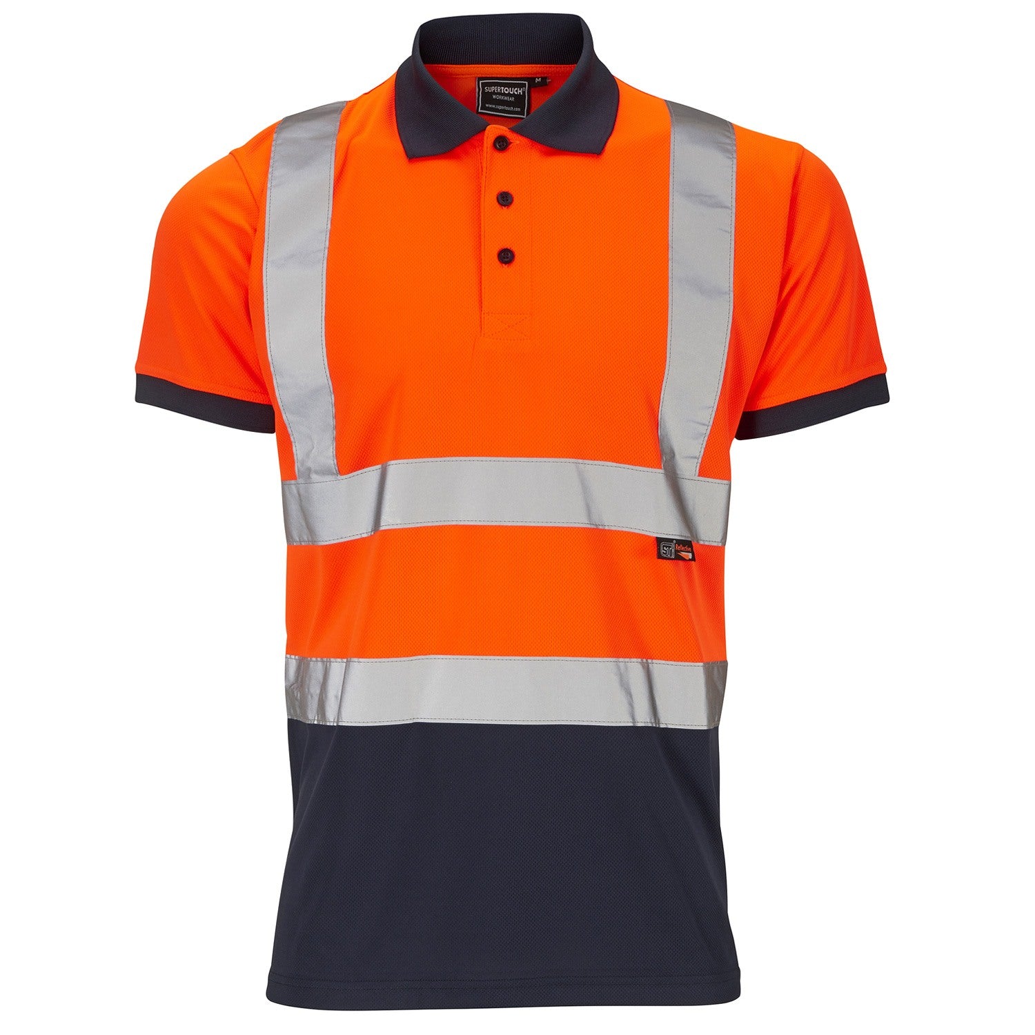 Supertouch Hi-Vis 2 Tone Orange Polo Shirt - H133 - Orange Navy - Customisable Shirt