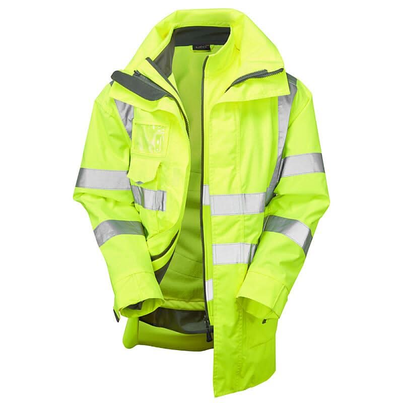 Leo 3 in 1 CLOVELLY Anorak CI3 with BUCKLAND Softshell Cl3 A04/SJ01 - Yellow - Customisable Hi-Vis Bodywarmers