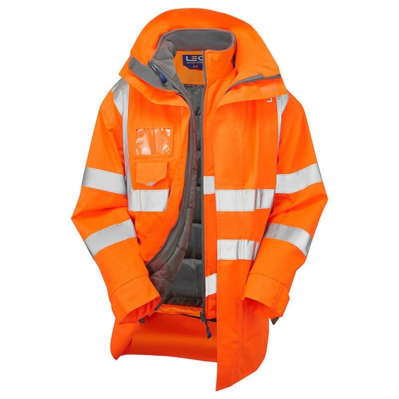 Leo 3 in 1 Clovelly Anorak Class 3 with Torrington Bodywarmer A04/BW01 - Orange - Customisable Hi-Vis Bodywarmers