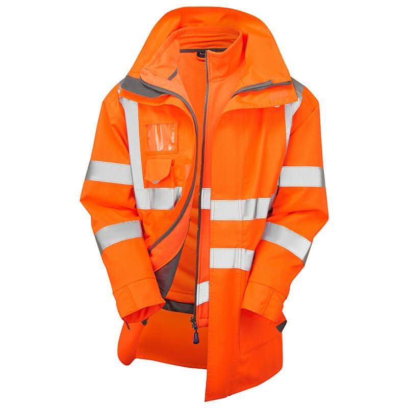 Leo 3 in 1 CLOVELLY Anorak CI3 with BUCKLAND Softshell Cl3 A04/SJ01 - Orange - Customisable Hi-Vis Bodywarmers