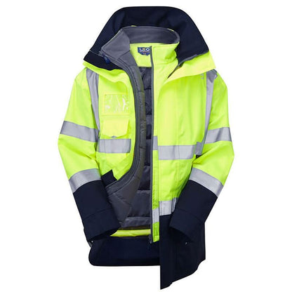 Leo 3 in 1 CLOVELLY Anorak CI3 with TORRINGTON Bodywarmer Cl2 A04/BW01 - Yellow Navy - Customisable Hi-Vis Bodywarmers
