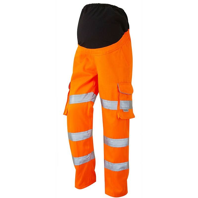 Leo ISO 20471 Class 2 PolyCotton Womens Maternity Cargo Trouser CM01 - Orange - Customisable Trousers