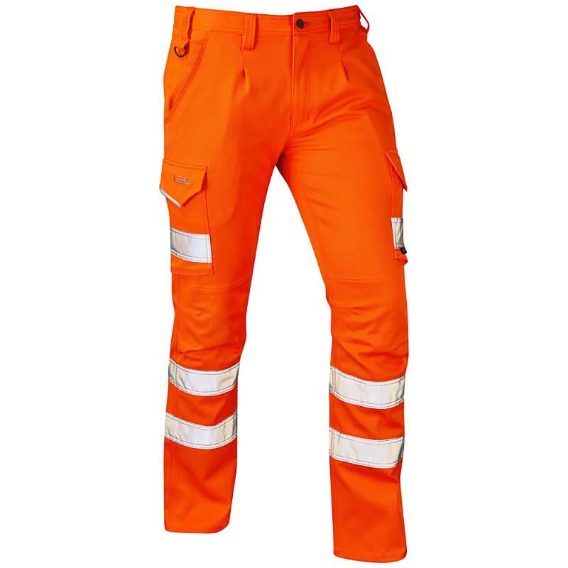 Leo Kingford ISO 20471 Class 1 EcoViz Stretch PolyCotton Cargo Trouser CT04 - Orange - Customisable Trousers