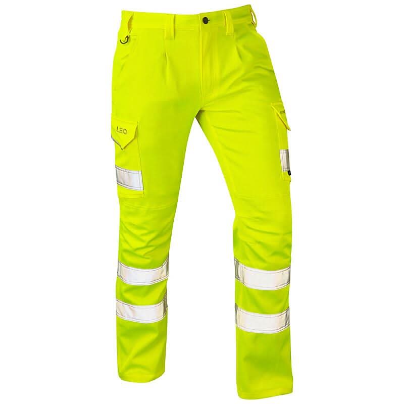 Leo Kingford ISO 20471 Class 1 EcoViz Stretch PolyCotton Cargo Trouser CT04 - Yellow - Customisable Trousers