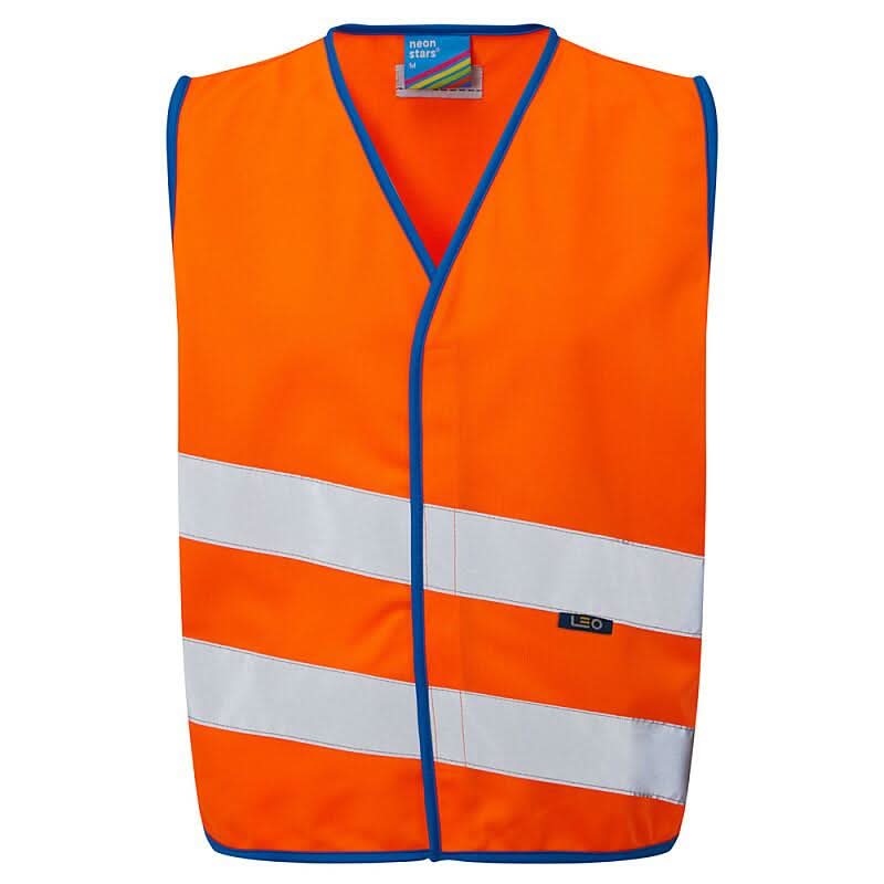 Leo Neonstars EN 1150 Childrens Waistcoat CW01 - Orange - Customisable HV Vest