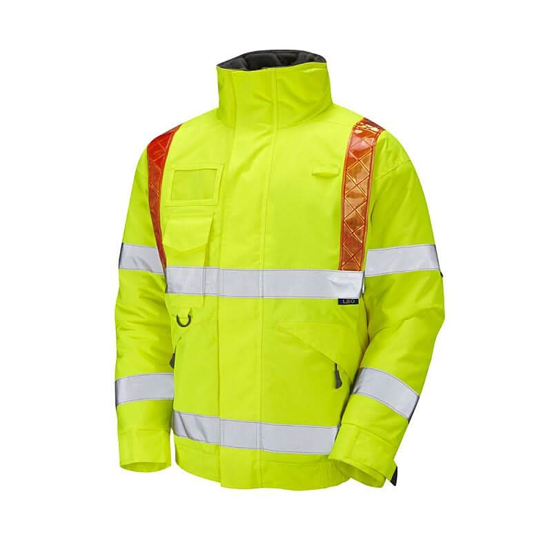 Leo Portmore ISO 20471 Class 3 Orange Brace Superior Bomber Jacket J03 - Yellow - Customisable Jacket