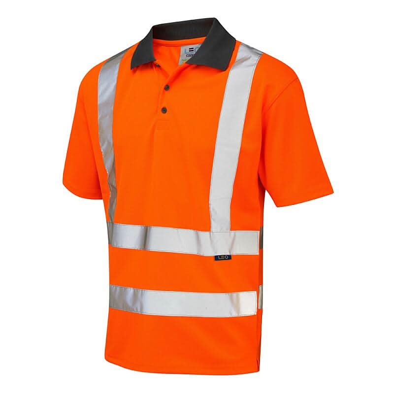 Leo Rockham ISO 20471 Class 2 Coolviz EcoVizRP Polo Shirt P02 - Orange - Customisable Polos