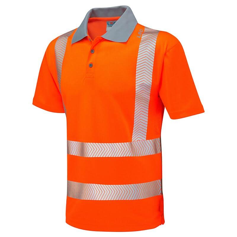 Leo Woolacombe ISO 20471 Class 2 Coolviz Plus Polo Shirt P03 - Orange - Customisable Polos