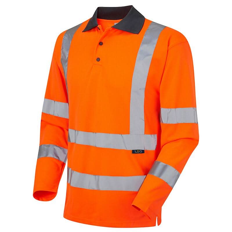Leo Woolsery ISO 20471 Class 3 Coolviz EcoVizRP Sleeved Polo Shirt P06 - Orange - Customisable Polos