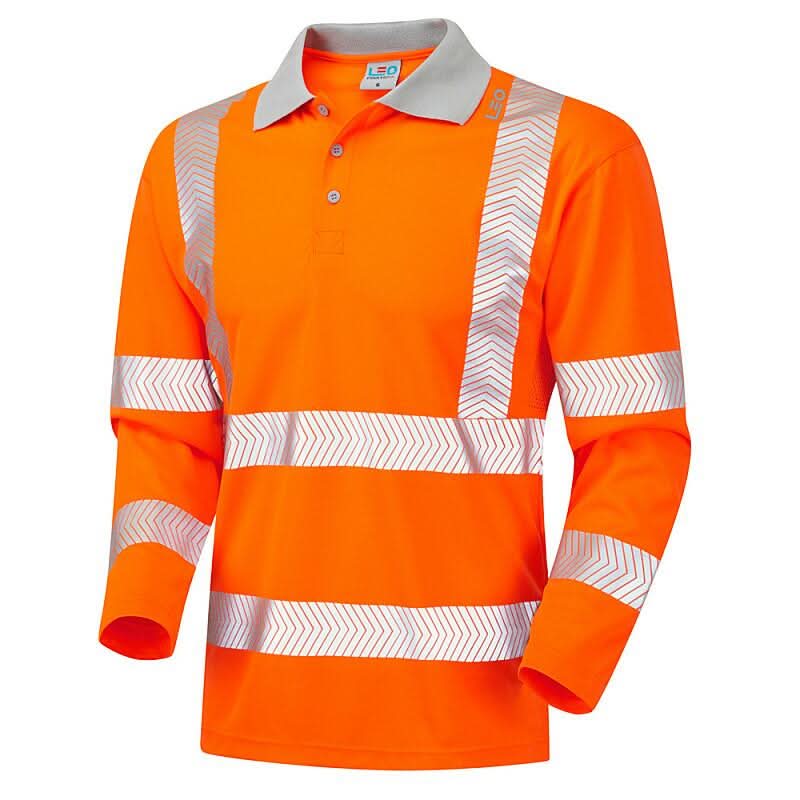 Leo Barricane ISO 20471 Class 3 Coolviz Plus Sleeved Polo Shirt P08 - Orange - Customisable Polos