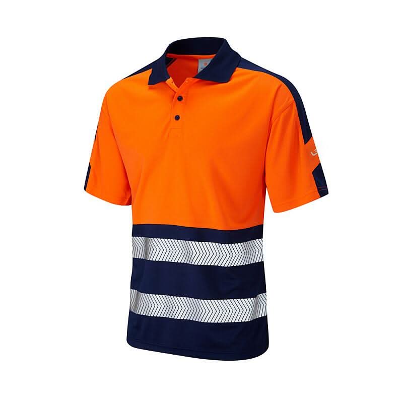 Leo Watersmeet ISO 20471 Class 1 Dual Colour Coolviz Plus Polo Shirt p10 - Orange Navy - Customisable Polos