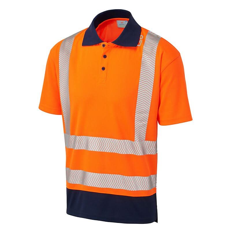 Leo Mortehoe ISO 20471 Class 2 Dual Colour Coolviz Plus Polo Shirt P11 - Orange Navy - Customisable Polos
