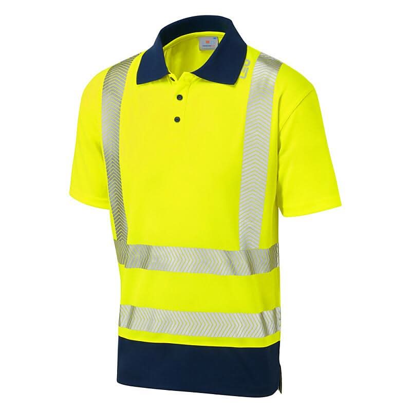 Leo Mortehoe ISO 20471 Class 2 Dual Colour Coolviz Plus Polo Shirt P11 - Yellow Navy - Customisable Polos