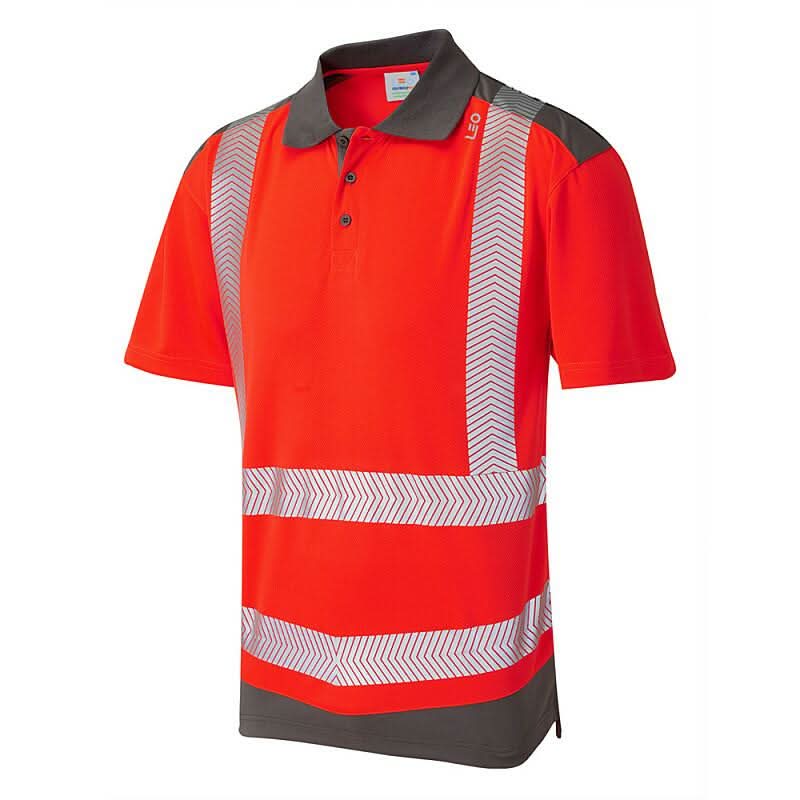 Leo Peppercombe ISO 20471 Class 2 Coolviz Plus Polo Shirt P14 - Red Grey - Customisable Polos