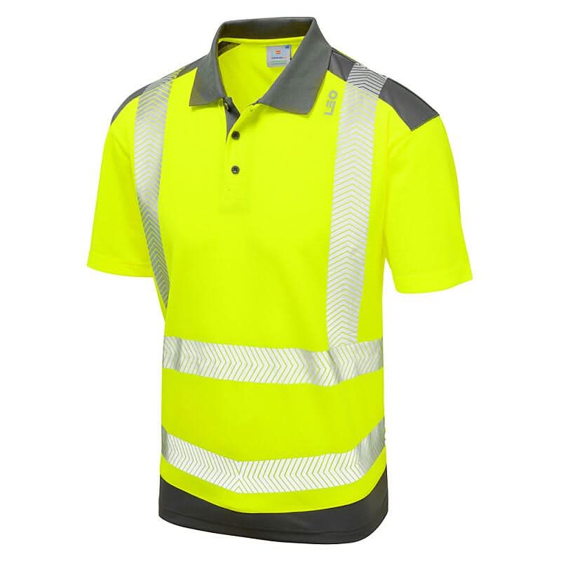 Leo Peppercombe ISO 20471 Class 2 Coolviz Plus Polo Shirt P14 - Yellow Grey - Customisable Polos