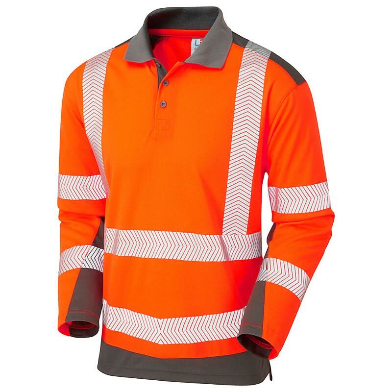Leo Wringcliff ISO 20471 Class 2 Coolviz Plus Polo Shirt P15 - Orange Grey - Customisable Polos