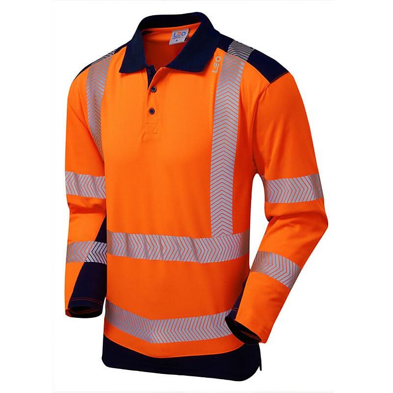 Leo Wringcliff ISO 20471 Class 2 Coolviz Plus Polo Shirt P15 - Orange Navy - Customisable Polos