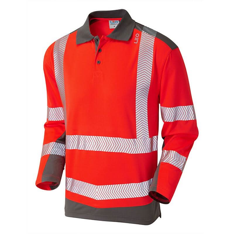 Leo Wringcliff ISO 20471 Class 2 Coolviz Plus Polo Shirt P15 - Red Grey - Customisable Polos