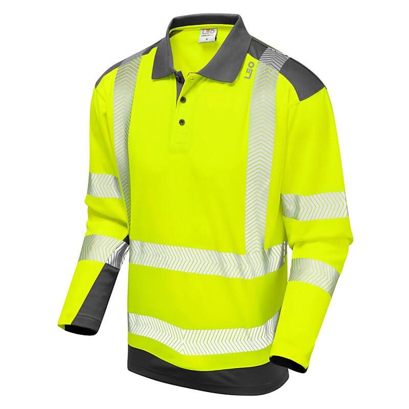 Leo Wringcliff ISO 20471 Class 2 Coolviz Plus Polo Shirt P15 - Yellow Grey - Customisable Polos