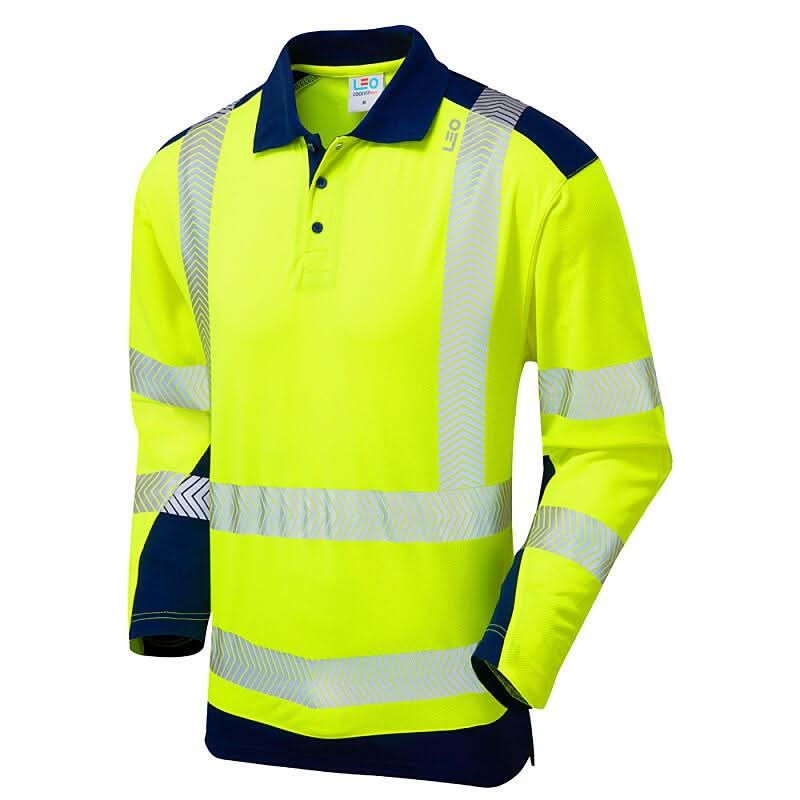 Leo Wringcliff ISO 20471 Class 2 Coolviz Plus Polo Shirt P15 - Yellow Navy - Customisable Polos